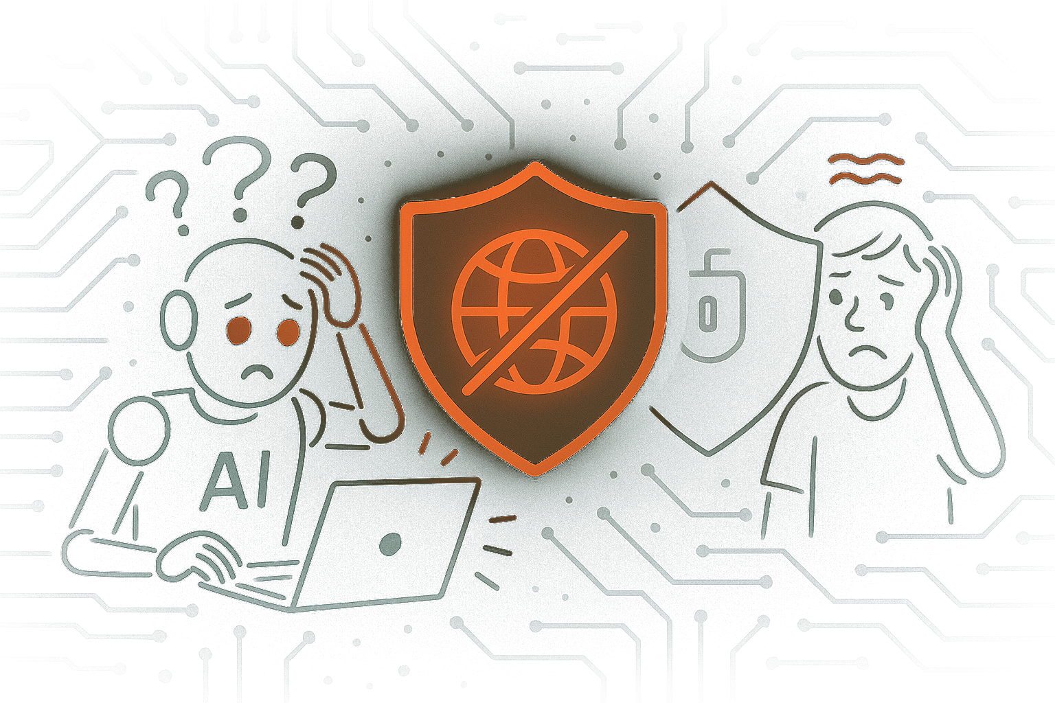 Illustration of AI being blocked from reading source code
